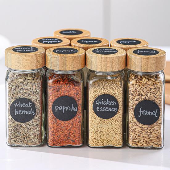 3Pcs Glass Seasoning Jar Set with Airtight Lid And Labels Square Salt Shaker Bottle for Outdoor BBQ Spice Container for Camping Kitchen Storage