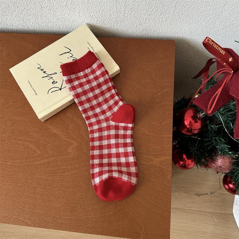 Sign On The Birth Year Big Red New Year'S Socks Female Mori Bow Small Flower Love Women'S Cotton Socks Medium Tube Socks