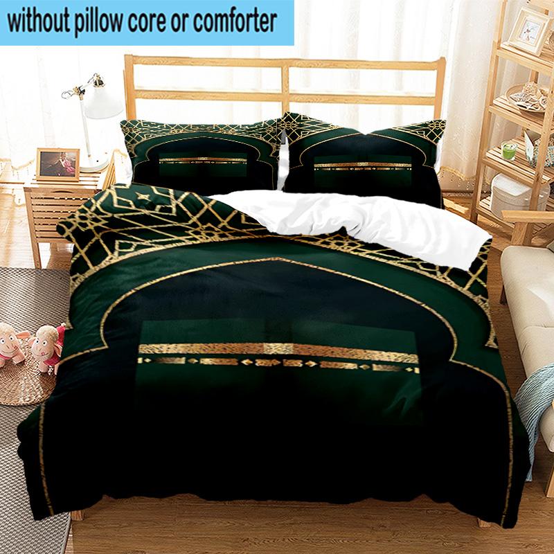 Golden Mosque Silhouette 3pcs Bedding,Including 1pc Duvet Cover And 2pcs Pillowcases Perfect for Christmas,Ideal for Bedroom, Dormitory