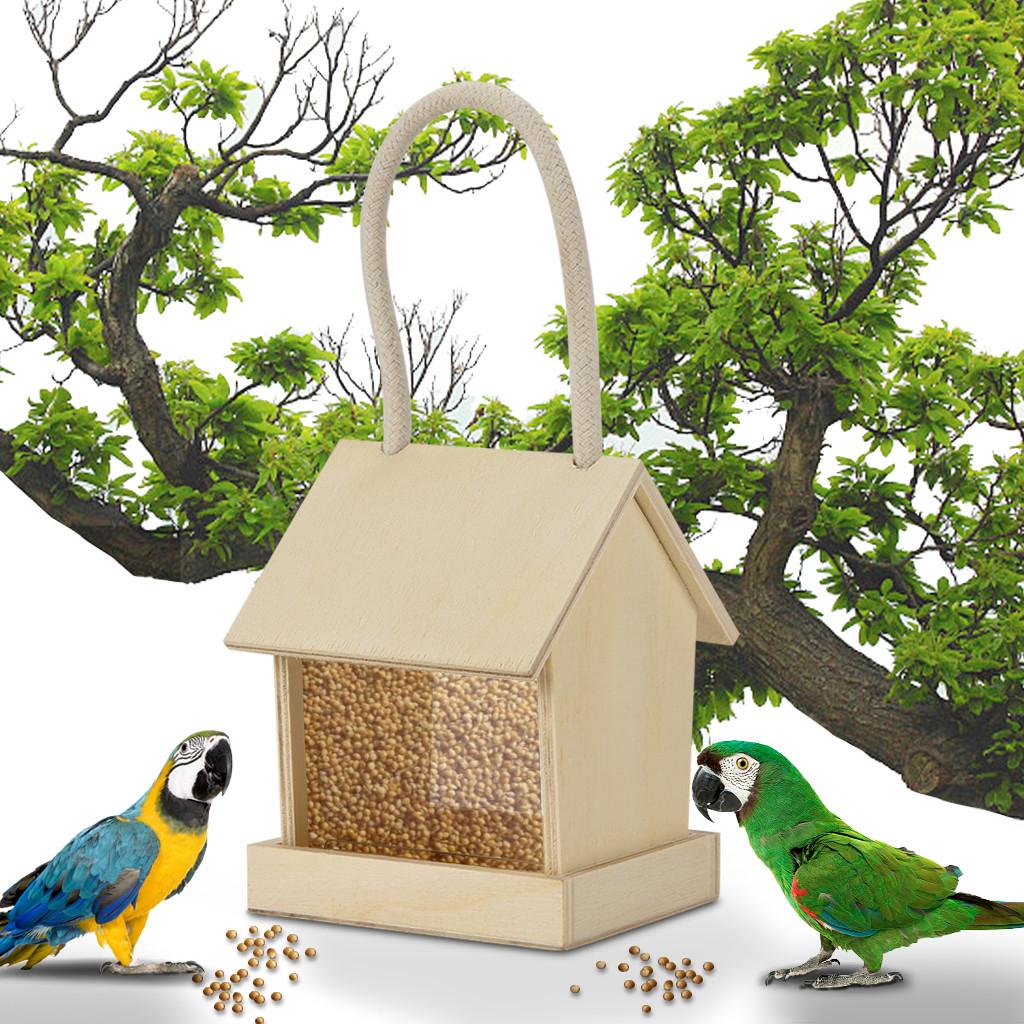 Wild Bird Wooden Feeder Hanging Feeders Viewing Window For Garden Yard Decorati