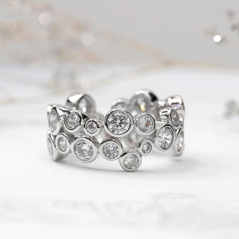 

Huitan Exquisite Round Cubic Zirconia Combined Irrefular Finger Ring for Women Luxury Copper Color New Wedding Band Zircon 6