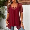 Women's Cutout Loose Fit Short Sleeve Two-Piece Blouse