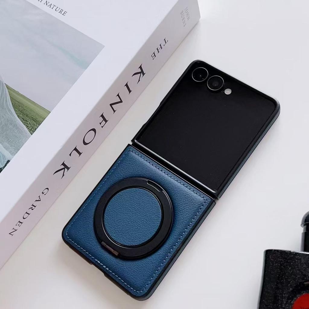 Busine Sle 360 Rotate Ring Stand Magsafe Magnetic Leather Phone Case for Samsung Galaxy Z Flip 7 6 5 4 3 Wireless Charging Cover