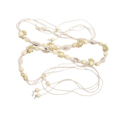 Sea Shell Wood Bead Braided Waist Cord Soft Adjustable Wax Rope Belt Ethnic Waist Jewelry For Music Festival and Travel