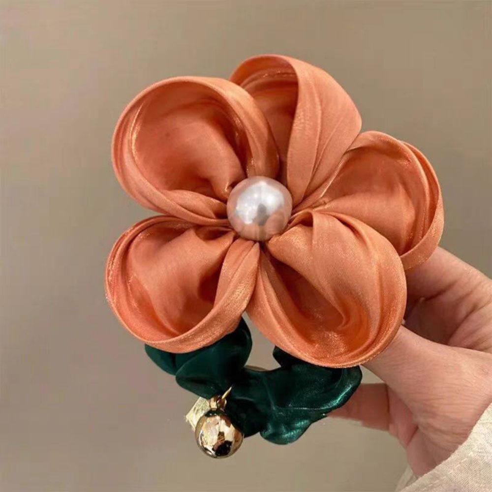 Simulation Pearl Flower Hair Rope Organza Stretch Scrunchies for Women Girls Hair Accessories Headwear Ponytail Holder