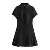 Fashion Style 2024 Summer New Arrival Women's Wide Pleated Black Dress Shirt Style Mini Dress 2674870
