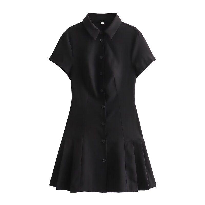 

Fashion Style 2024 Summer New Arrival Women s Wide Pleated Black Dress Shirt Style Mini Dress 2674870 Black L