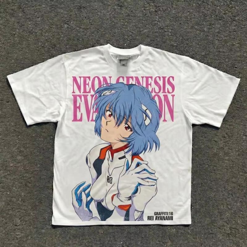Neon Genesis Evangelion Rei Ayanami Vintage Washed Black Cotton Women And Men Comfortable T-shirt