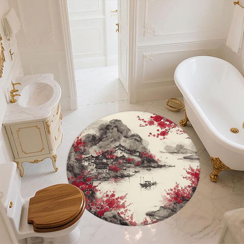 Landscape Painting pattern round rug,Carpet Rug for Living Room Bedroom Playroom ,Non-slip Floor Mat,Holiday Gifts and Birthday Gifts.
