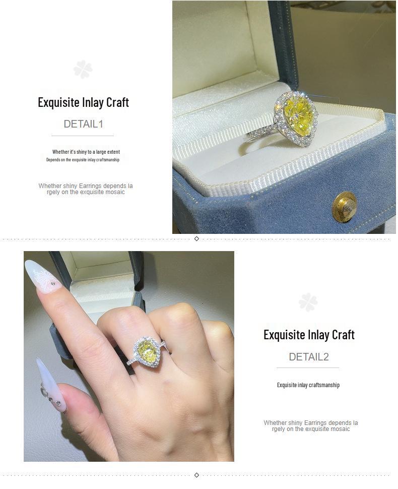 Yellow Drop Moissanite Pear Shape Engagement Ring - European & American Style Women's Colored Diamond Ring