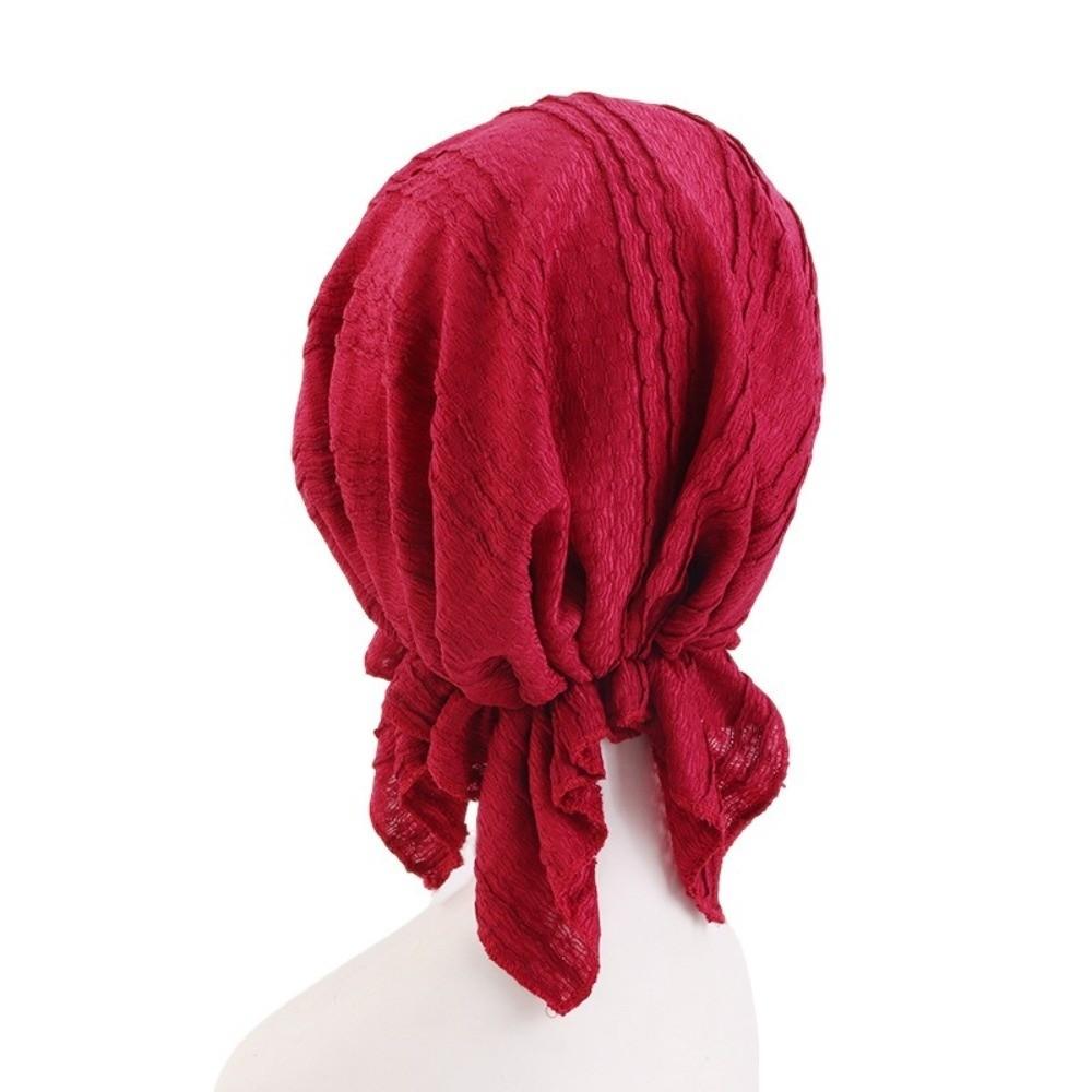 New Cotton Crinkle Muslim Hijab Hats Solid Color Elastic Chemo Beanies Caps Triangle Turban Head Wrap Cancer Bandanas