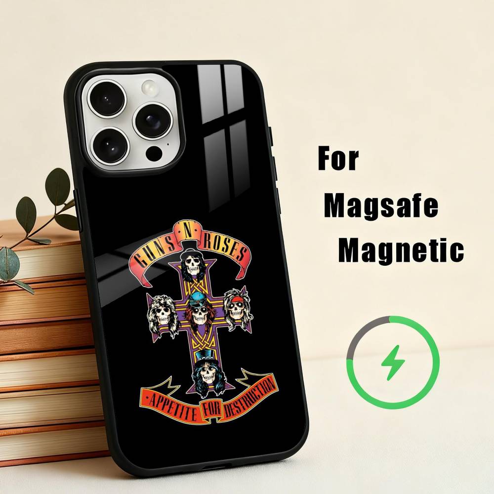 Band G-Guns-S N R-Roses  Phone Case For iPhone17,16,15,14,13,12,11 Plus,For Magnetic Wireless Charge Cover