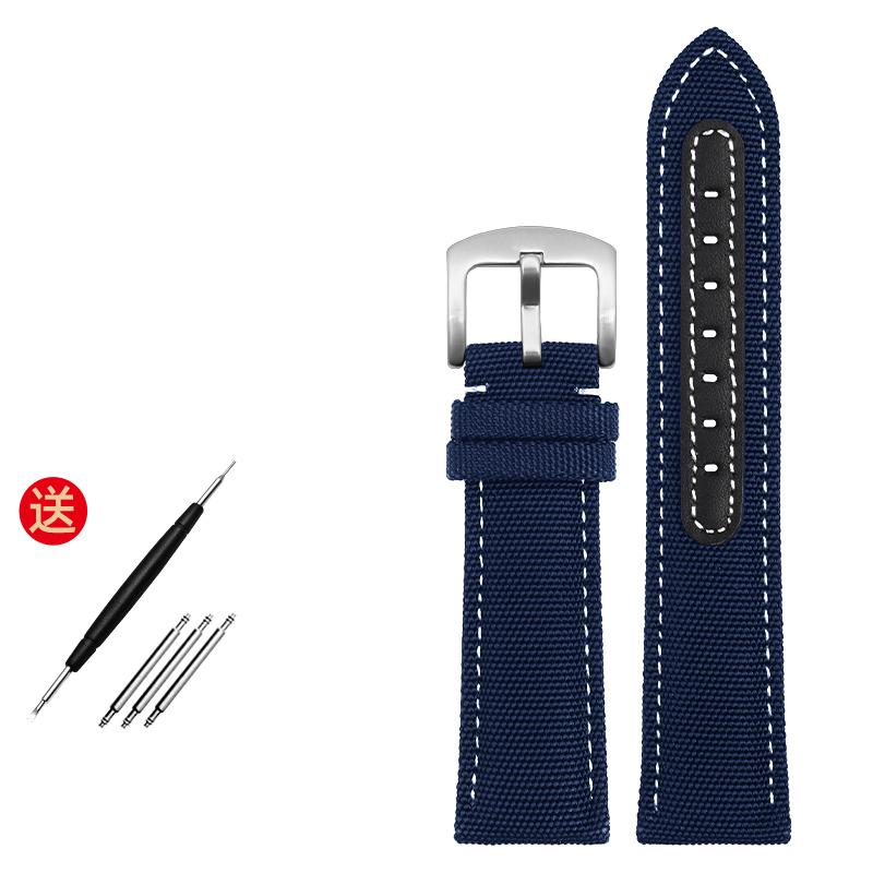 Nylon Watchband 22mm Leather Bottom Watch Strap for B-reitling M-ido O-mega Armani C-itizen Watches Band Canva Bracelet