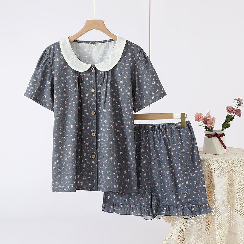 Summer princess style short-sleeved shorts lace floral sweet girls pajamas loungewear cover