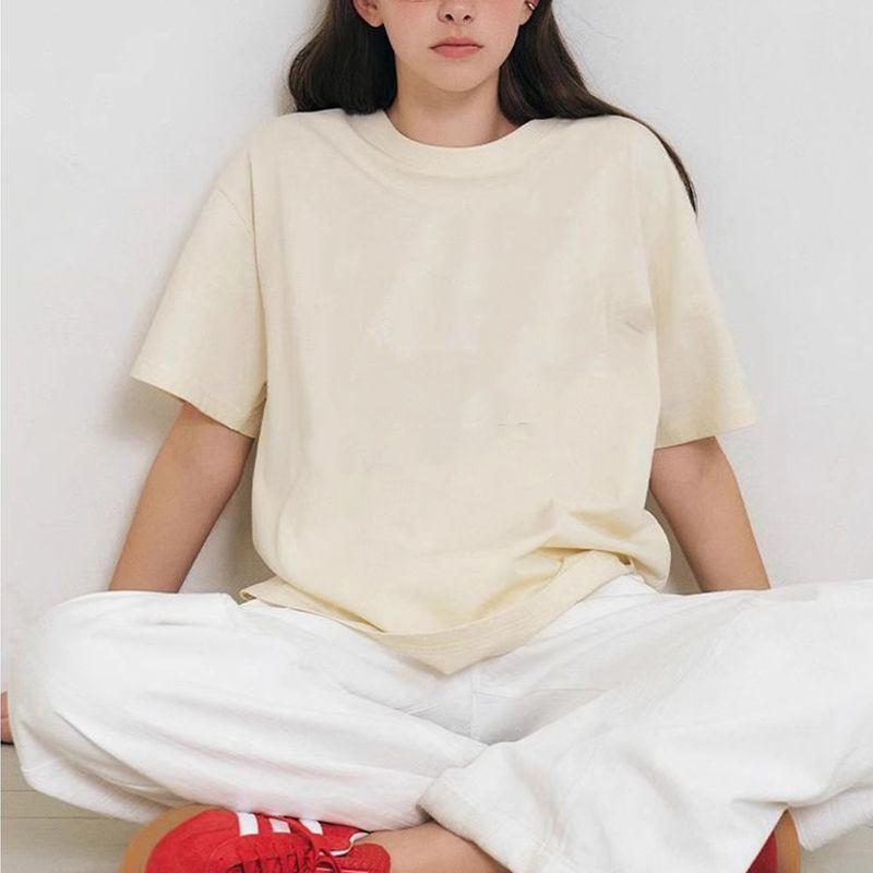 Light Gray Short sleeve T-shirt Women 2025 New Summer Cotton Loose Bottoming Shirt Basic Shoulder Solid Half Sleeve