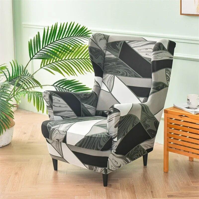 Floral Printed Wing Chair Cover Stretch Spandex Armchair Covers Nordic Removable Relax Sofa Slipcovers With Seat Cushion Covers