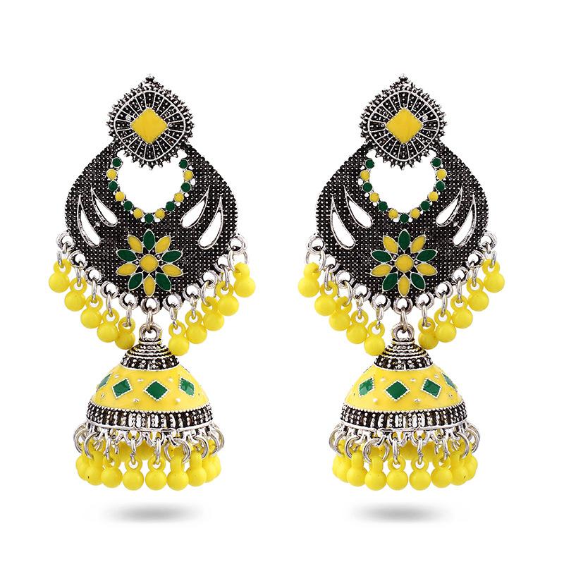 Hollow Flower Earrings Bohemian Ethnic Style Travel Women's Ear Jewelry Fringed Bell Earrings