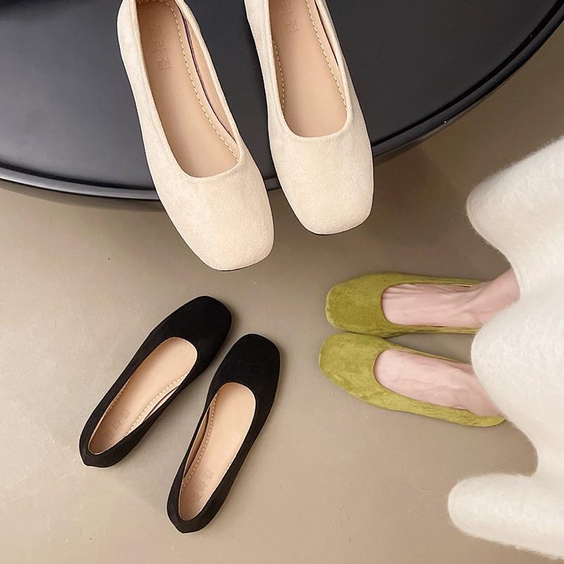 Fashion Flat Spring and Autumn Suede Vintage Square Head Single Shoes Women 2025 New French Vintage Single Shoes