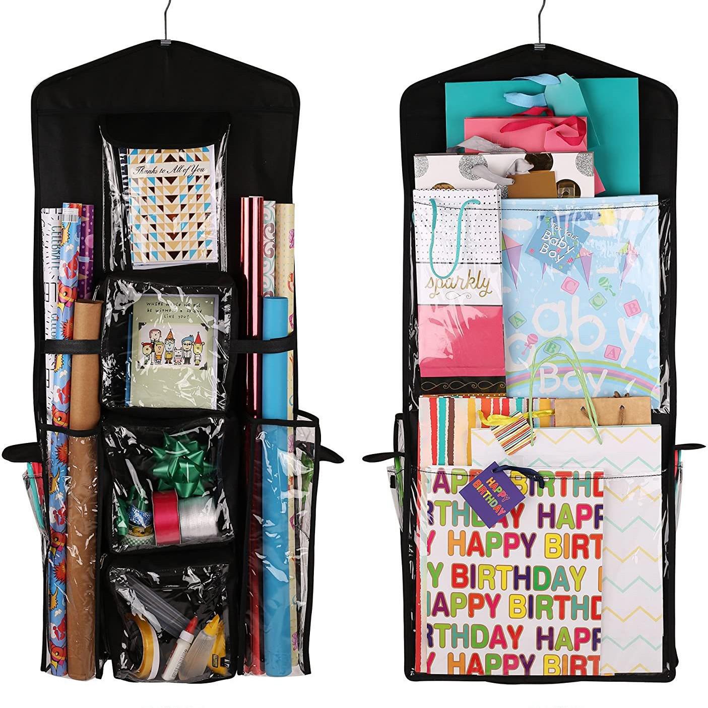 

Многофункциональный подвесной органайзер для хранения за дверью для подарков, цветных карточек и рождественских предметов чёрный