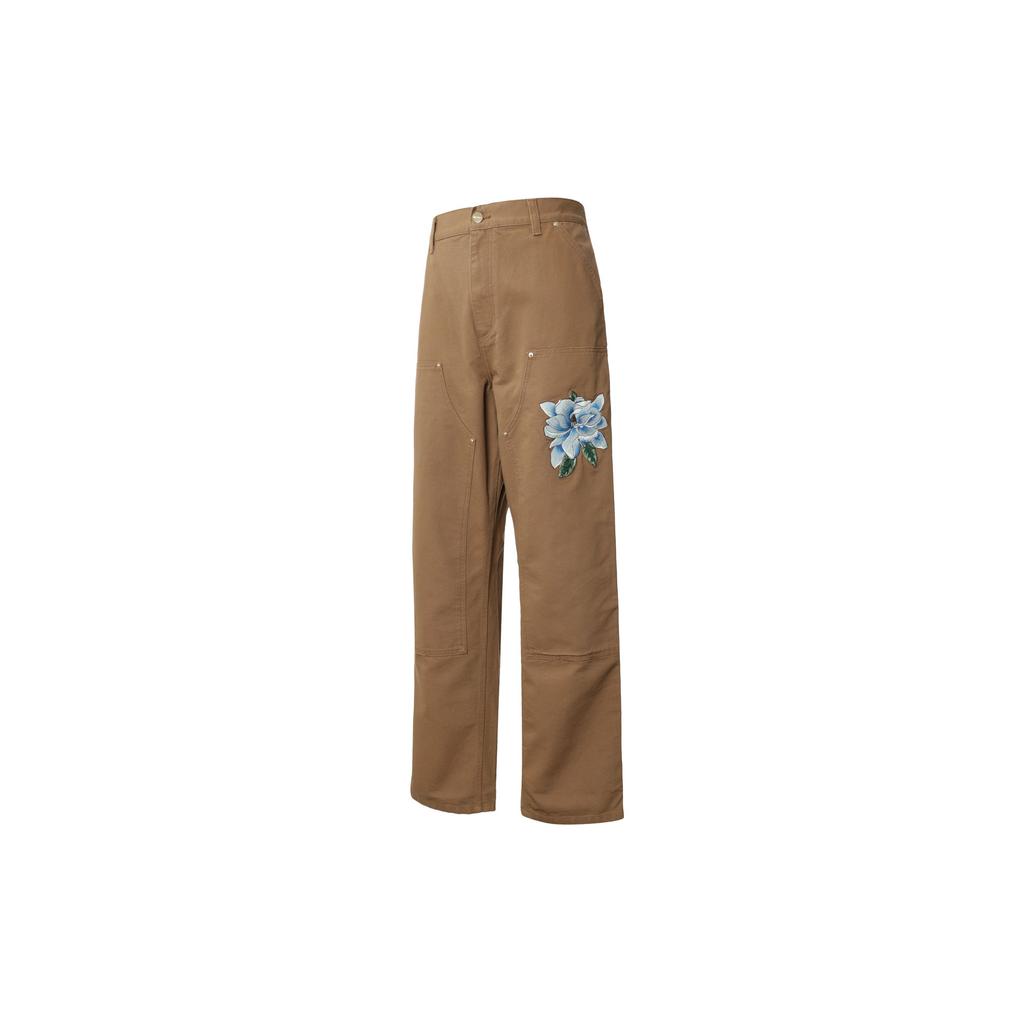 Carhartt WIP Pantaloni Casual Ricamati Floreali Larghi Collaborazione X Awake NY SS23 Pantaloni Unisex Kaki I031716-07R-02