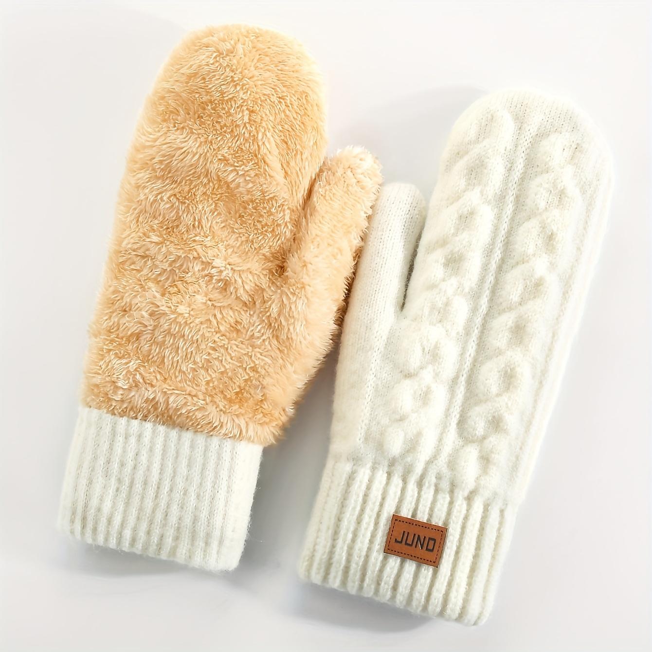 

1Pair Women S Winter Double-Layer Fleece Thickened Warm Mittens | Knitting Twisted Pattern, Cold Weather, Fashionable for Daily Wear And Party Use