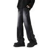 Black gradual change jeans men's trendy brand autumn American retro pants high street vibe straight wide leg micro pull pants