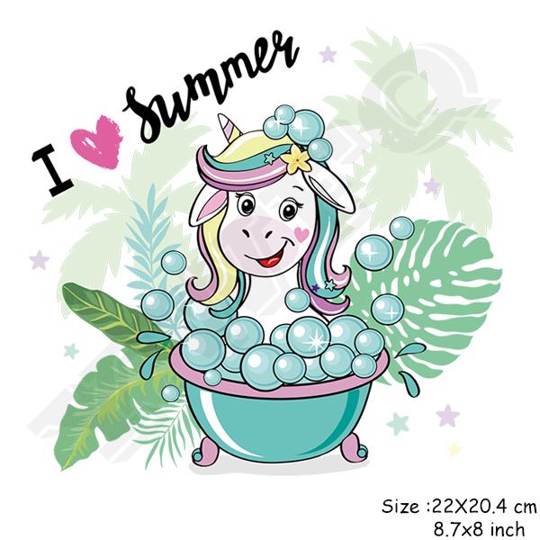 Flower Unicorn Stickers for Girls Boy Gift Badges Diy Accessory Heat Transfer Clothing Decor Patches