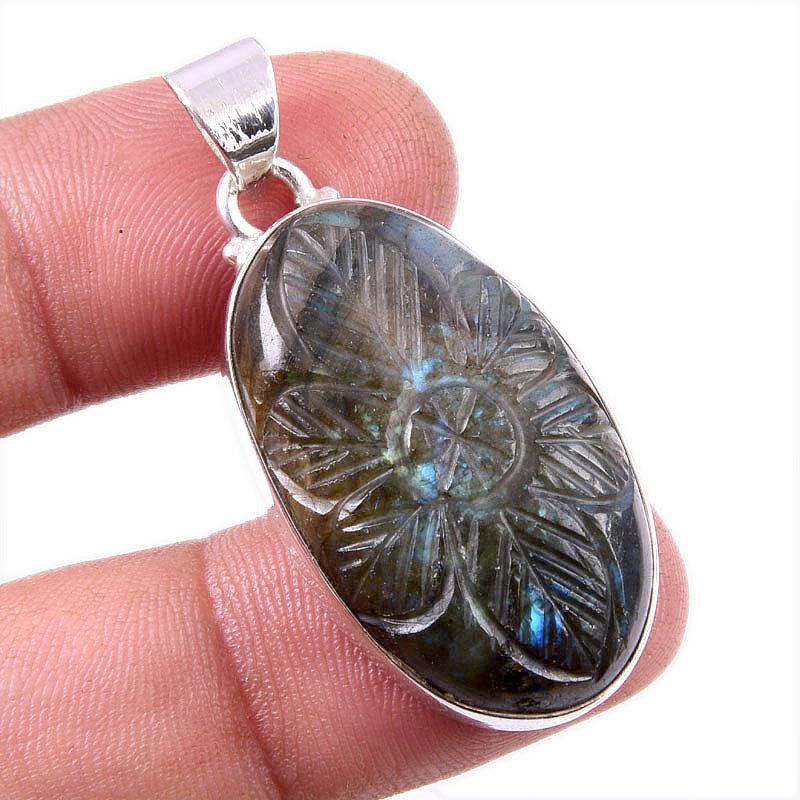 

Natural Labradorite Gemstone 925 Solid Sterling Silver Gift Pendant 1.75 j5G16