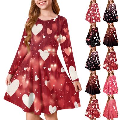 Girls' Summer Princess Dress - Long Sleeve A-Line T-Shirt Dress Valentine's Day