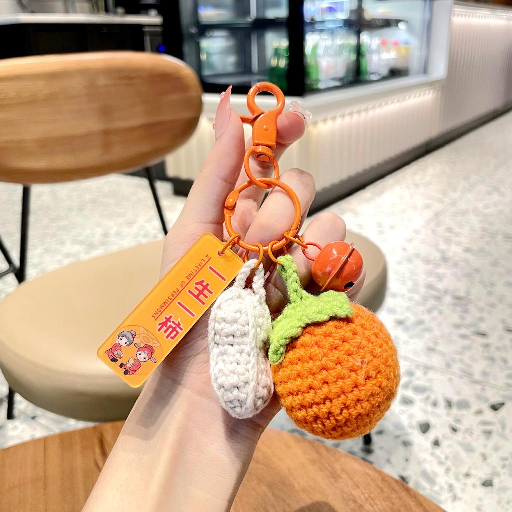 Good Things Happen Keychain Pendant Handmade Wool Woven Peanuts Exquisite Female Persimmon Ruyi Backpack Bag Trinkets