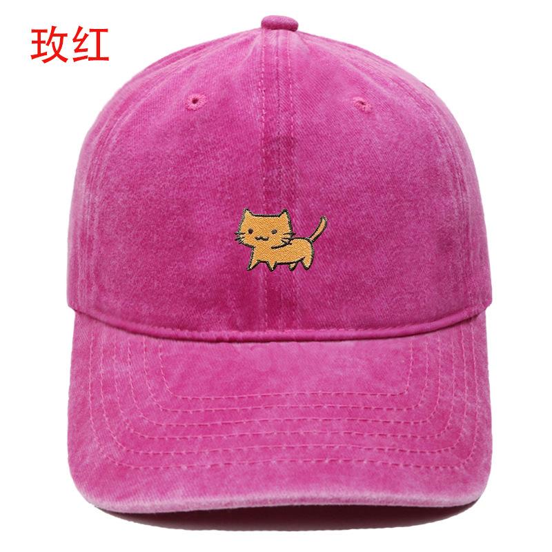 New cartoon cute cat embroidery washed retro baseball cap men's and women's casual outdoor sunshade cap