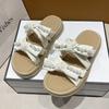 thick-soled pearl slippers for women to wear in the summer of 2025, the new fairy style fashion bow muffin open-toed sandals