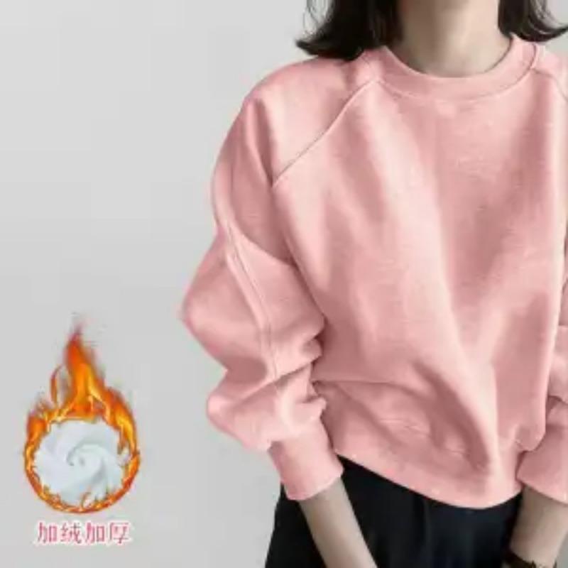 Spring and Autumn New Solid Color Simple Casual and Versatile Thin Long-sleeved Short Sweatshirt Loose Pullover Inner Top