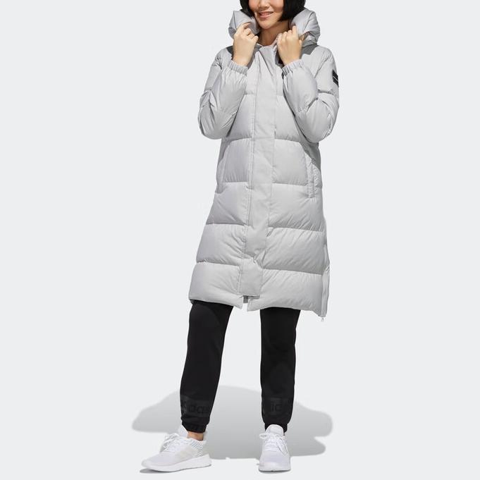 Adidas Neo Large Logo Casual Mid-Length Down Jacket Winter Women Outerwear Gray EI4425