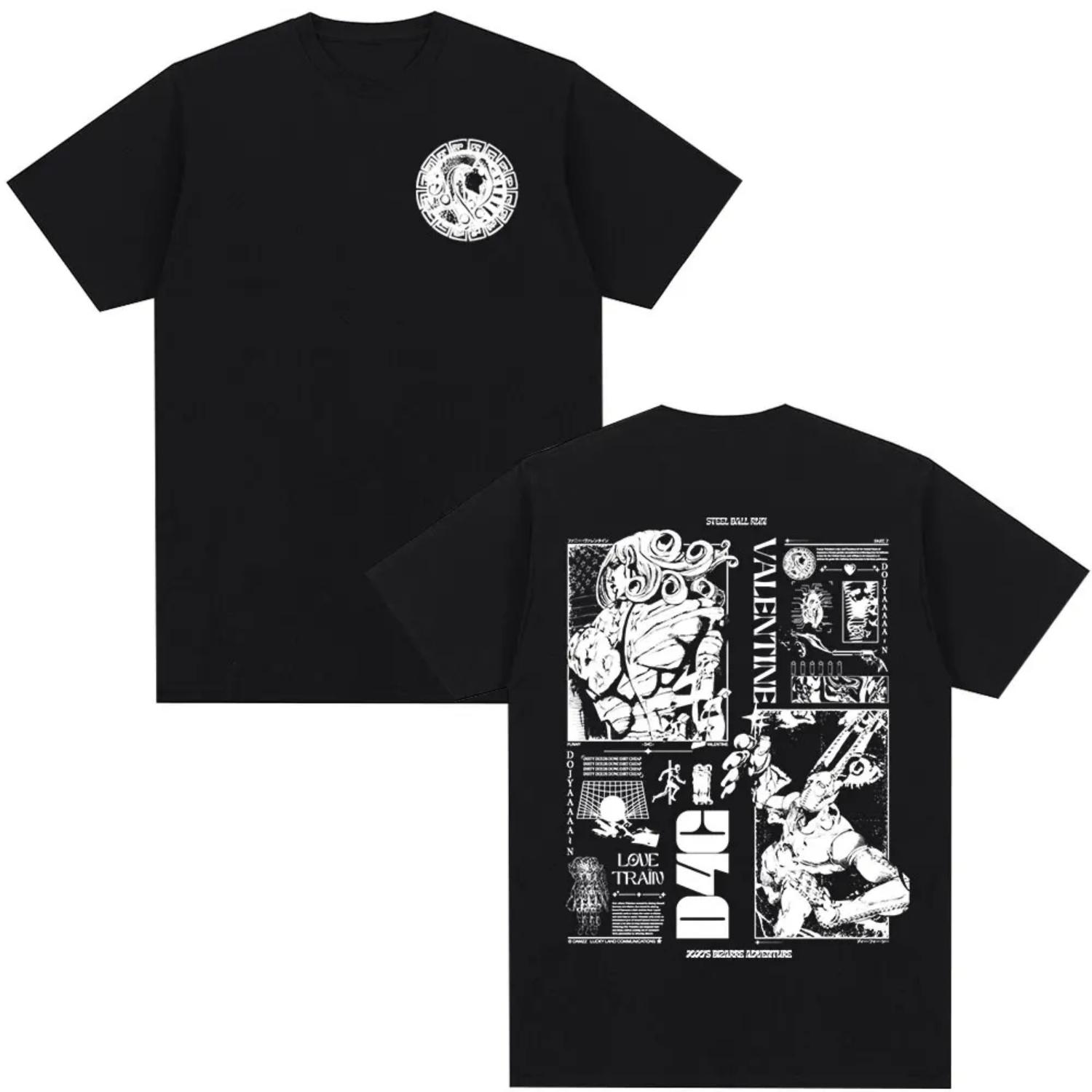 

Anime Jojo Bizarre Adventure STEEL BALL RUN Valentine T Shirts Men s Casual Cotton Short Sleeves Oversized Y2K Tees Streetwear S чёрный