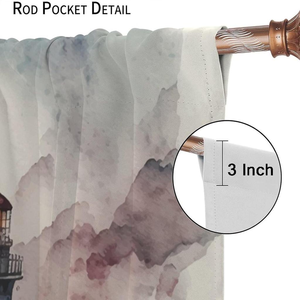 Lighthouse Curtains Vintage Sunset Ocean Island Lighthouse Nature Landscape Art Print Blackout Window Drapes for Bedroom Living