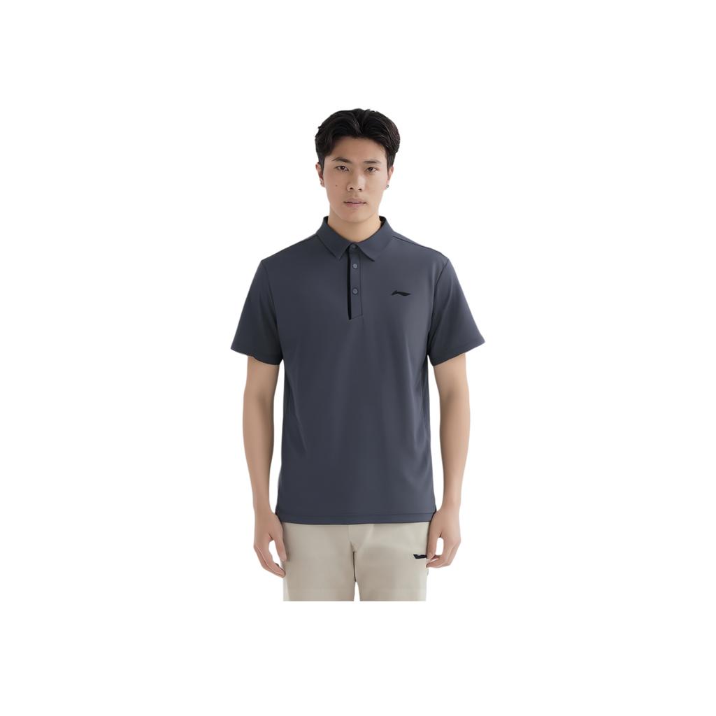 Li-Ning Fitness Series Simple Solid Color Casual Polo Shirt Men Tops Cool-Black APLU255-3