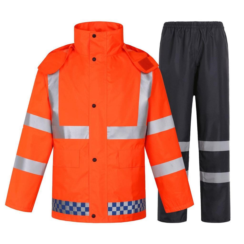 Reflekterande Trafikvakt Regnjacka & Byxor Set - 300D Oxfordtyg, Vattenavvisande, Slitstarkt, Anti-Kraftigt Regn, Utomhus-/Sanitetsanvändning.