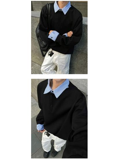 Men's Spring/Autumn Color Block Hoodie with Shirt Collar - Long Sleeve Patchwork Polo Jacket