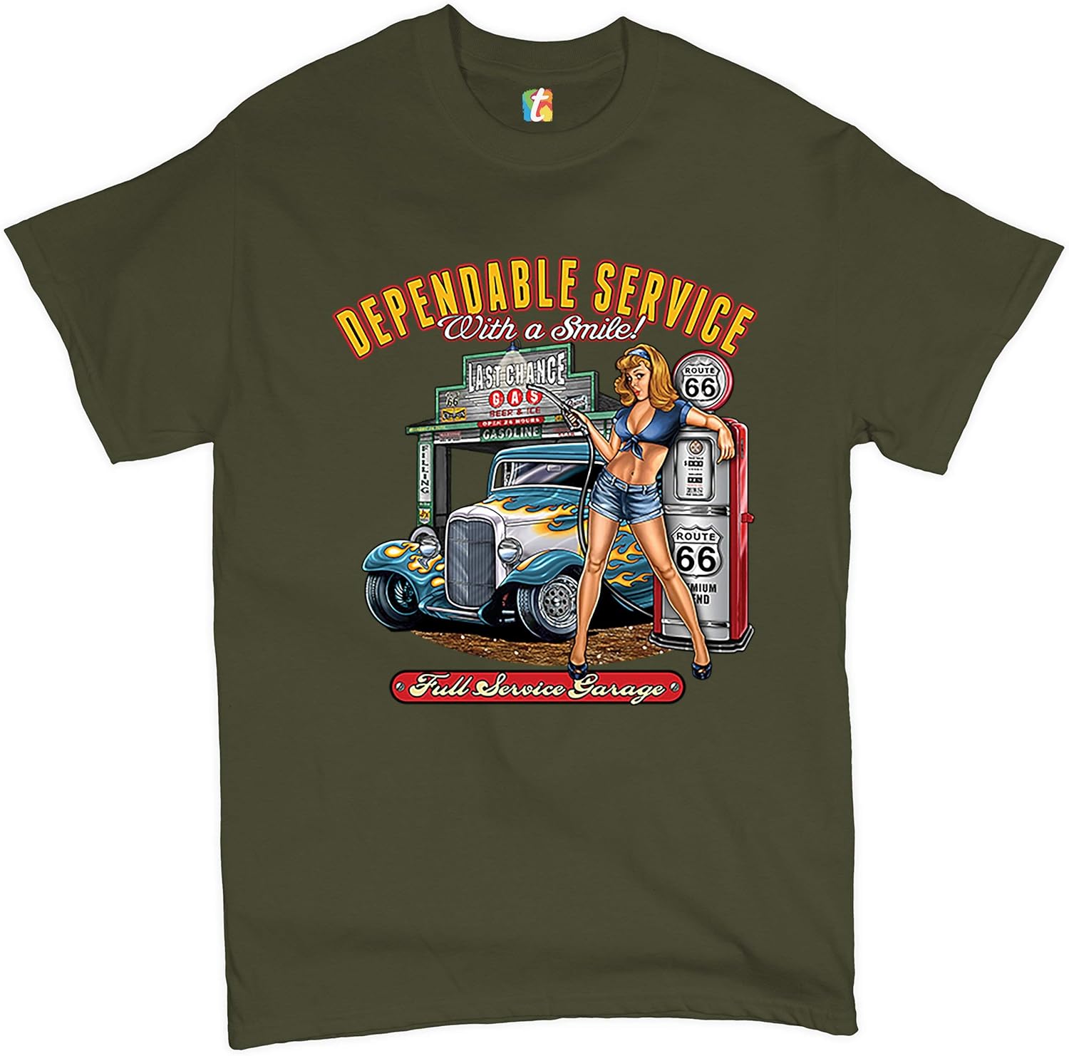 

Dependable Service T-Shirt Route 66 Hot Rod Full Service Garage Men s Tee 5XL різнокольоровий