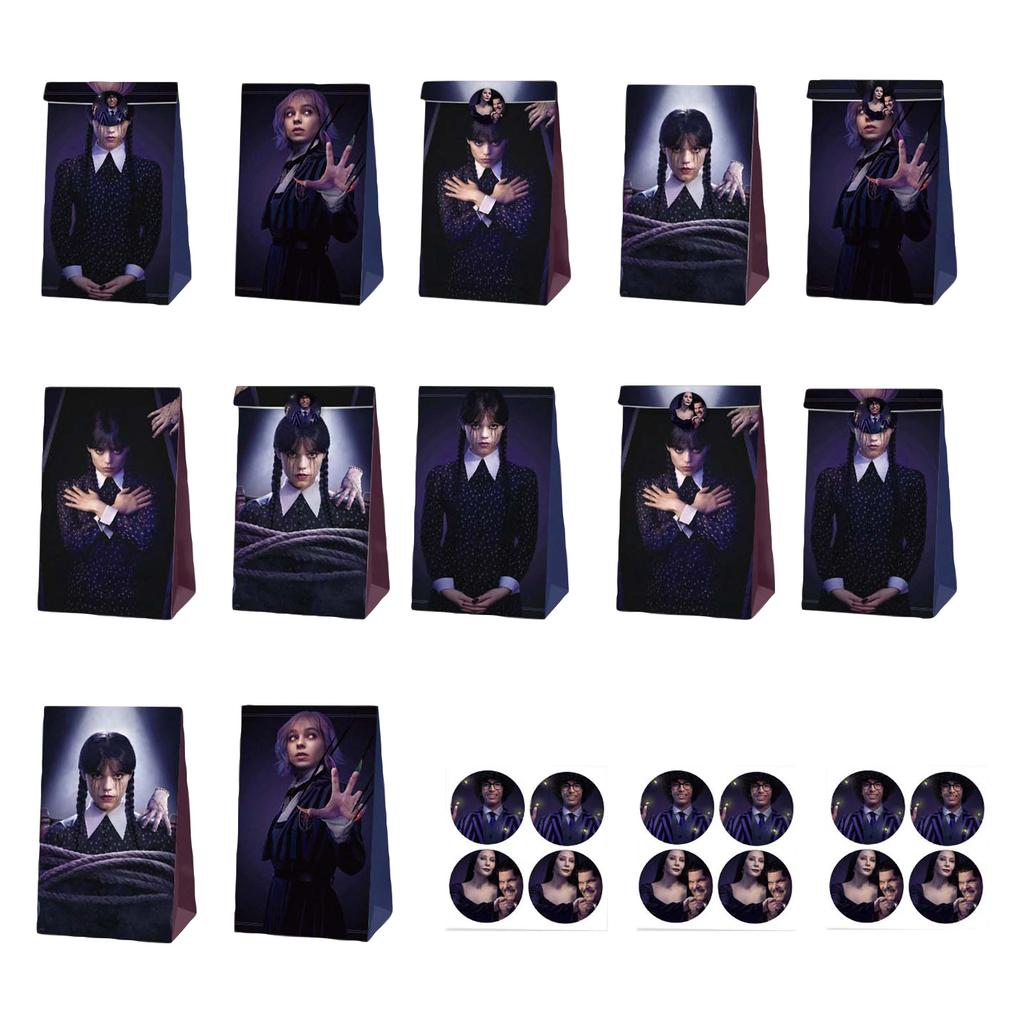 Bag Flat Mouth Gift Bag Sticker Four Styles Eight Patterns 12 Paper Bags 12Stickers Holiday Gift Bags