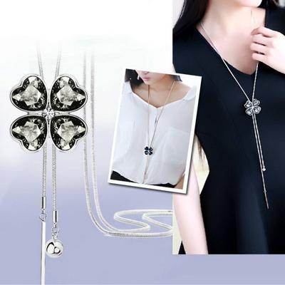 Alloy Sweater Chain Long Necklace Women's Summer Versatile Lucky Clover Ornament Pendant