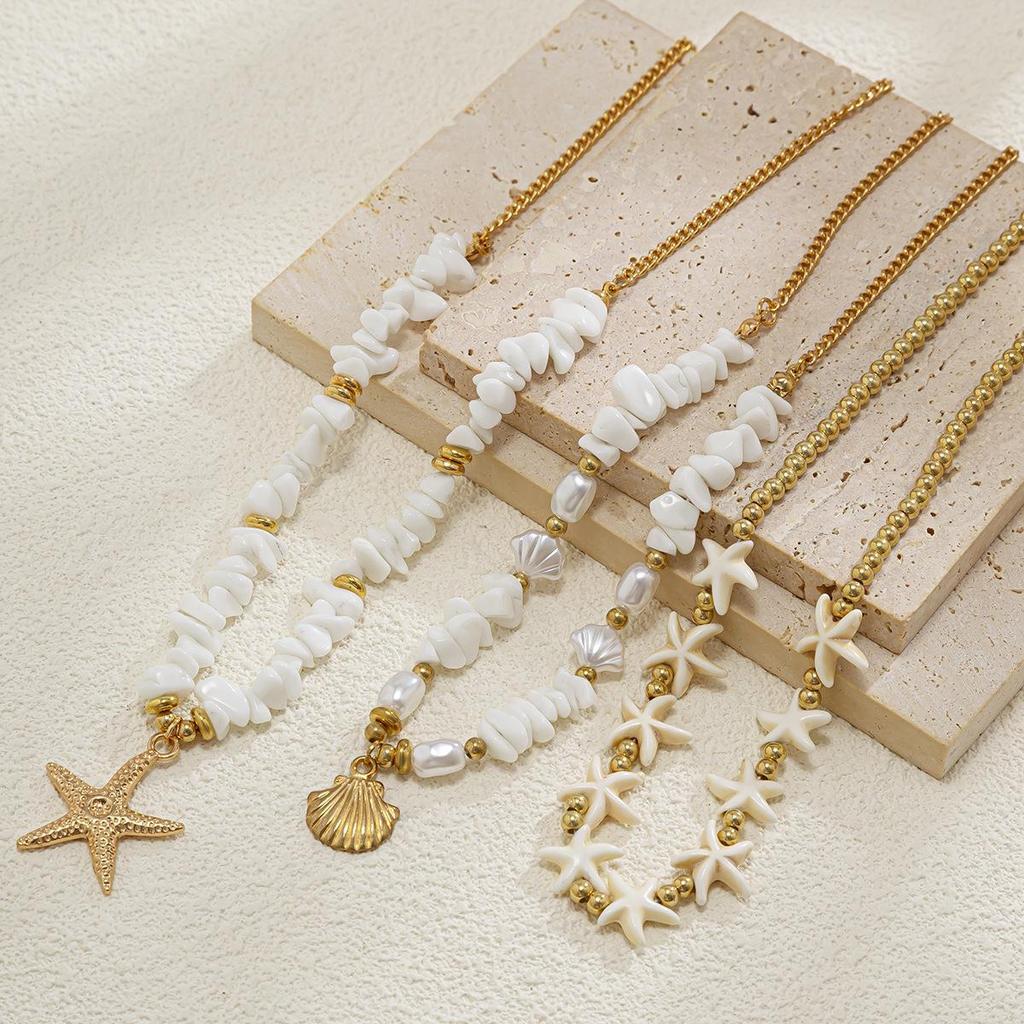 Holiday Style Shell Beaded Multi-Layer Starfish Necklace with Imitation Pearls