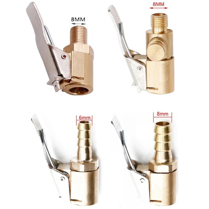 1/2/4pcs Car Tire Air Chuck Inflator Pump Valve Connector Clip-on Adapter Car Brass 6mm 8mm Tyre Wheel Valve For Inflatable Pump Valve Stems 1