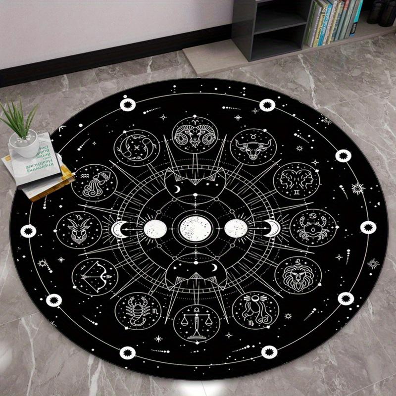 1pc Mystical Moon Phases and Zodiac Constellations Round Rug - Soft Polyester Non-Slip Floor Mat for Living Room, Bedroom