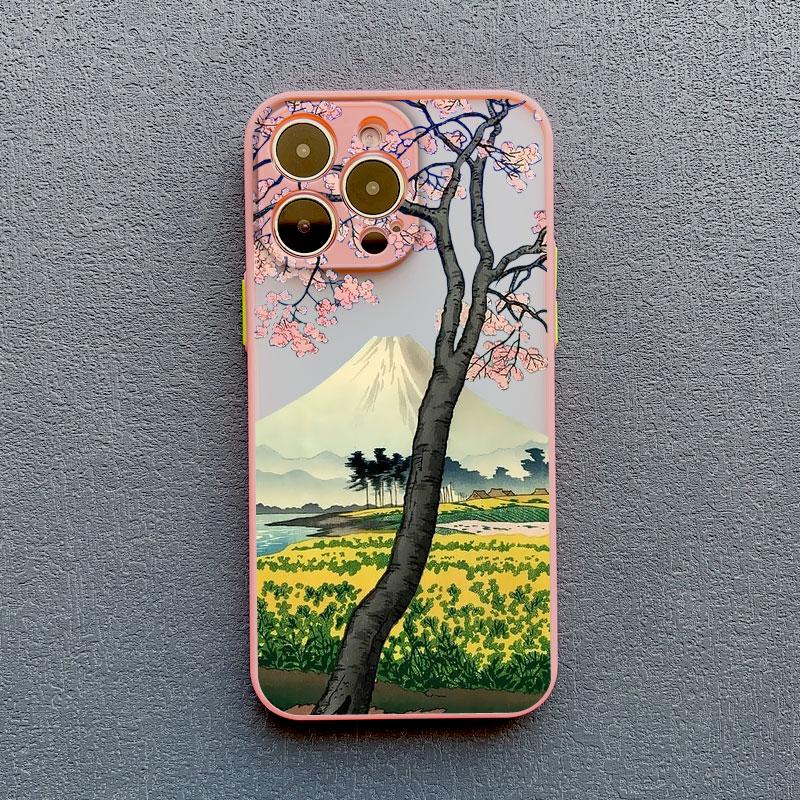 Cherry Japanese Phone Case for iPhone 16 15 14 13 12 11 Pro Max Mini SE 7 8 Plus XR XS X Mount Fuji Shockproof Back Cover Cases