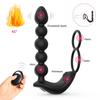 Anal Plug with Ring and Bead Rechargeable Vibrator Waterproof Prostate Massager, Ejaculation Enhancement Erection Longer, 3 Powerful Motors