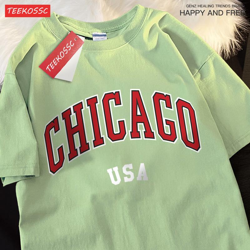 

Чикаго США Классическая футболка с графикой города Мужская уличная футболка с круглым вырезом Футболка Одежда Футболка Повседневная Хлопок Короткий рукав Парная 3XL