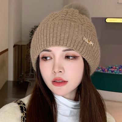 Hat Women's Cold-proof Knitted Wool Hat Winter Riding Warm Windproof Thickened Pullover Hat