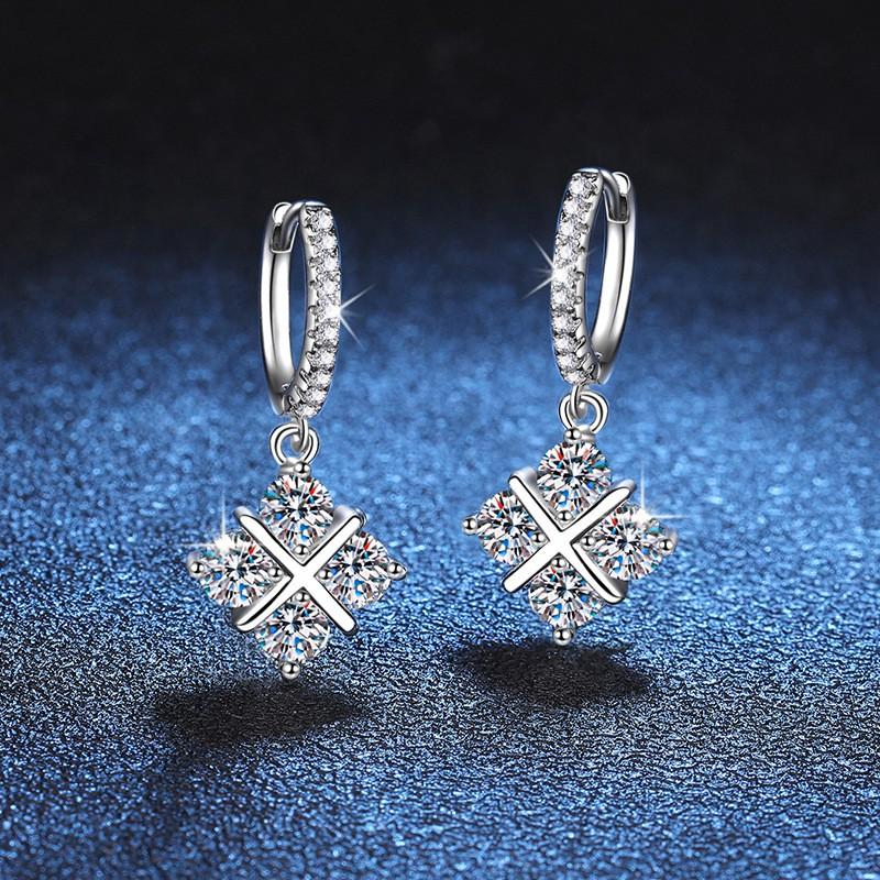 Sterling Moissanite Dreamcatcher Earrings Women Classic Cross Studs Fashion OL Style 925 Sterling Silver